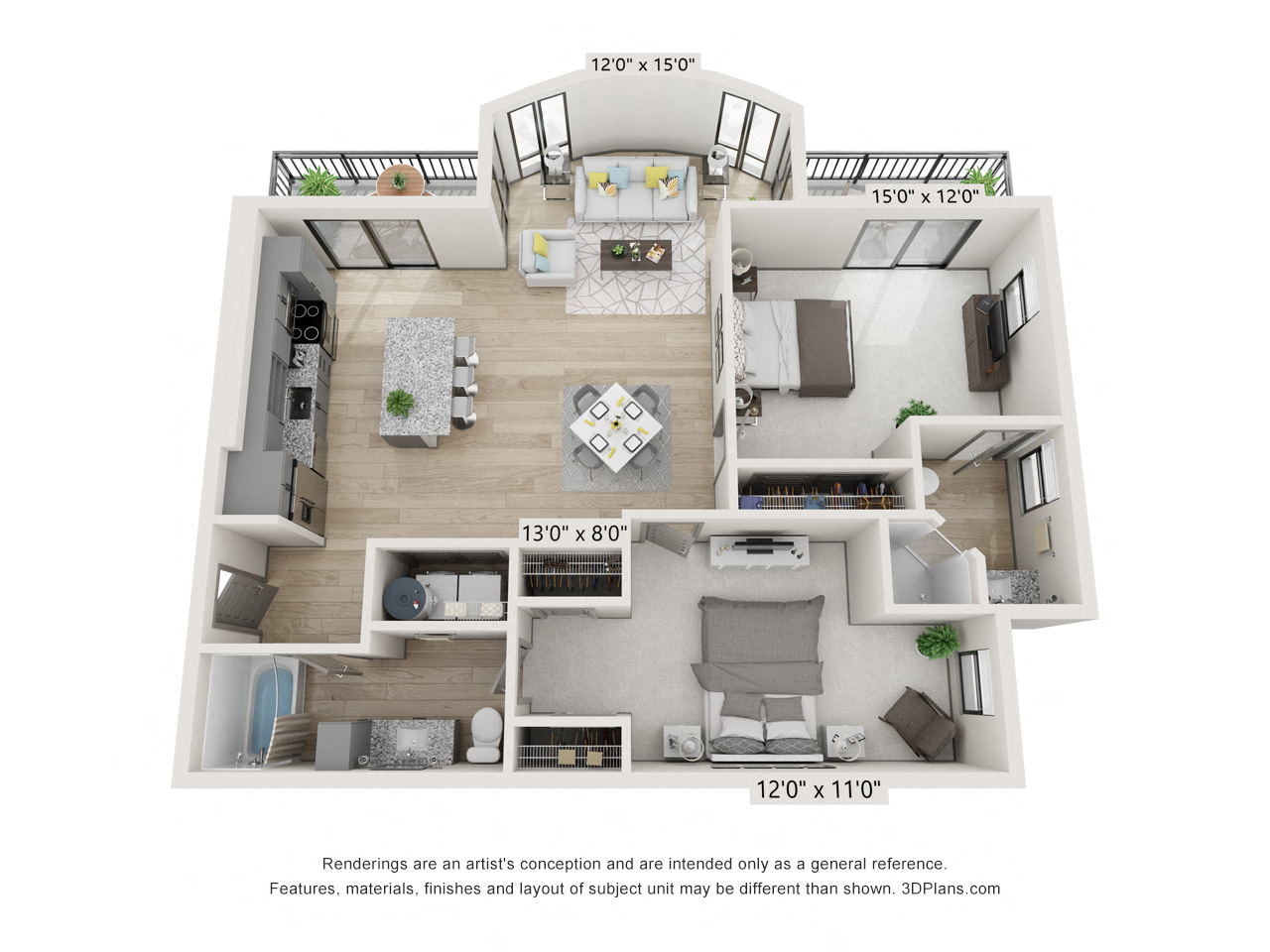 Floor plan for 2 beds, 2 baths, 1093 sqft